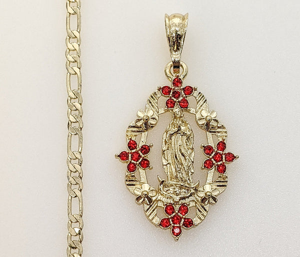Plated Virgin Mary 3mm Figaro Chain Necklace
