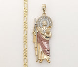 Plated Tri-Color Saint Jude 5mm Figaro Chain Necklace