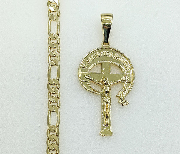 Plated Cross 5mm Figaro Chain Necklace