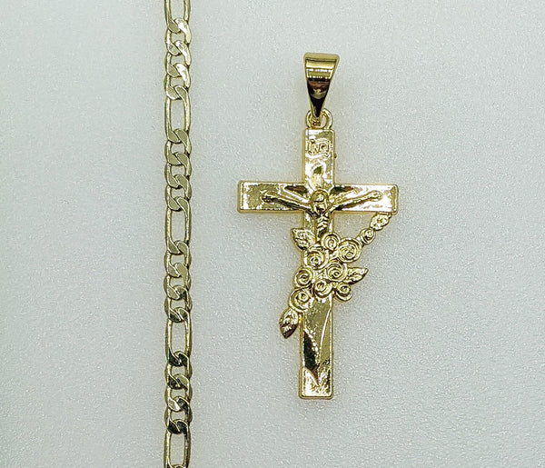 Plated Cross 3mm Figaro Chain Necklace