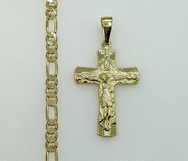 Plated Cross 5mm Figaro Chain Necklace