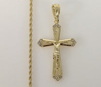 Plated Cross 2mm Rope/Braided Chain Necklace