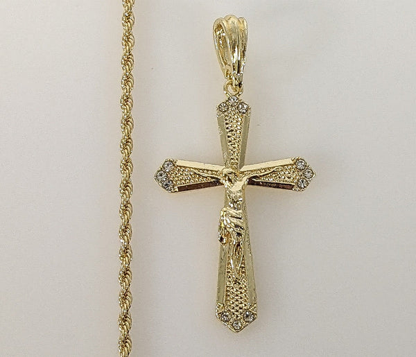 Plated Cross 2mm Rope/Braided Chain Necklace
