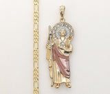 Plated Tri-Color Saint Jude 5mm Figaro Chain Necklace