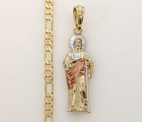 Plated Tri-Color Saint Jude 5mm Figaro Chain Necklace