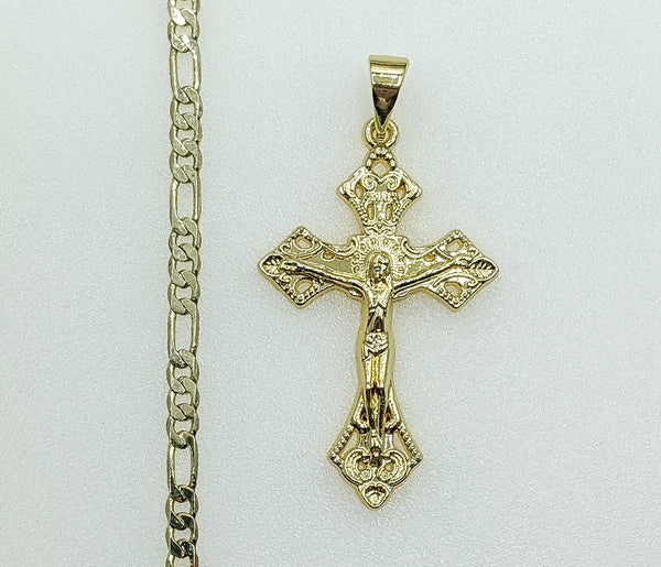 Plated Cross 3mm Figaro Chain Necklace