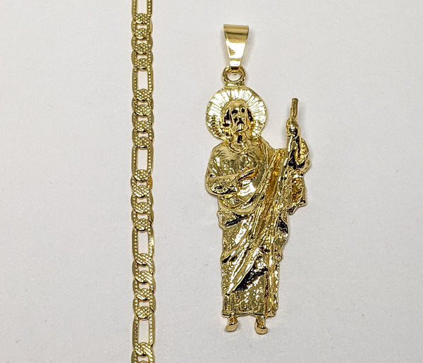 Plated Saint Jude 4mm 14K Diamond Figaro Chain Necklace