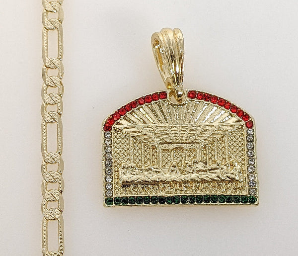 Plated The Last Supper 4mm 14K Diamond Figaro Chain Necklace
