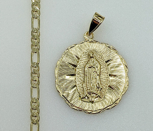 Plated Virgin Mary 4mm Figaro Chain Necklace