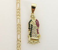 Plated Virgin Mary 4mm Figaro Chain Necklace