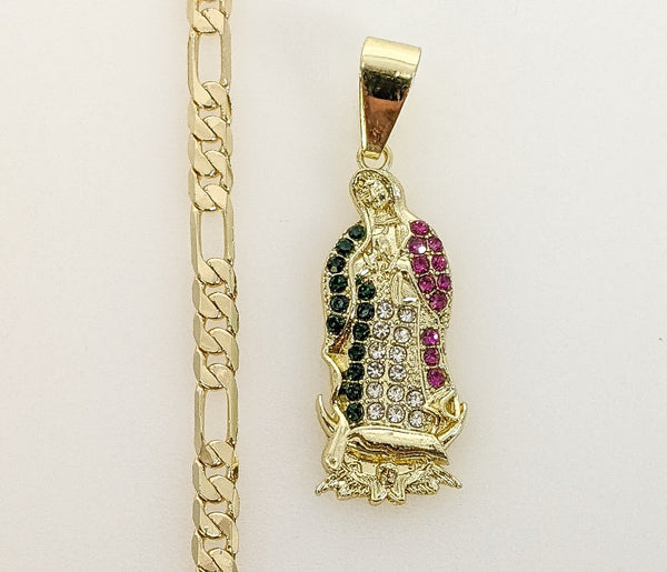 Plated Virgin Mary 4mm Figaro Chain Necklace