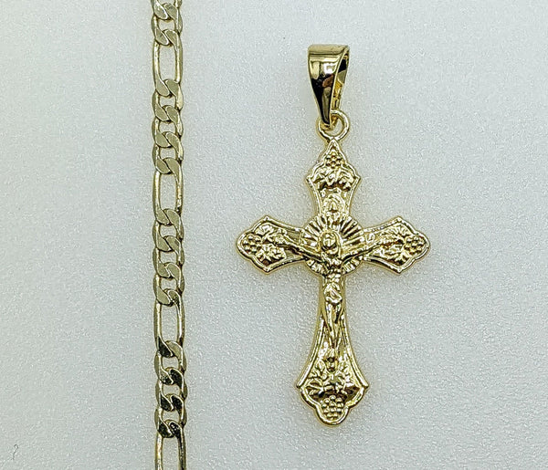 Plated Cross 3mm Figaro Chain Necklace