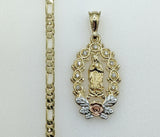 Plated Tri-Color Virgin Mary 4mm Figaro Chain Necklace