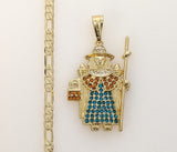 Plated Holy Infant of Atocha 4mm 14K Diamond Cut Figaro Chain Necklace