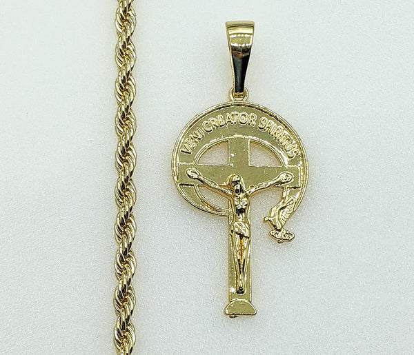 Plated Cross 4mm Rope/Braided Chain Necklace