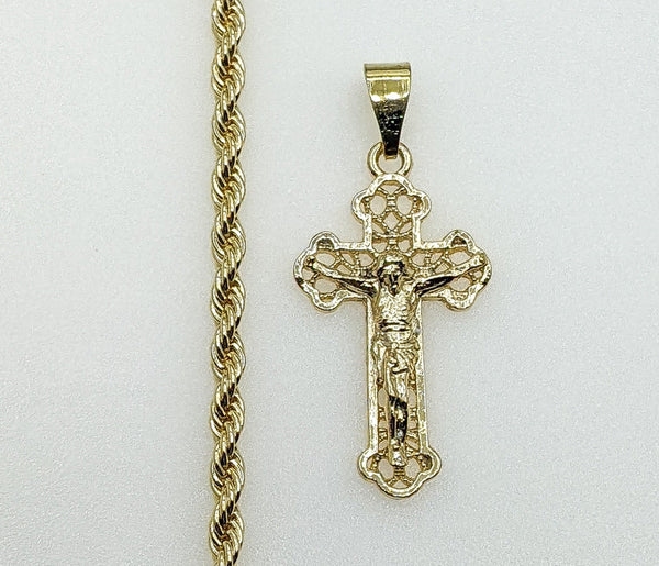Plated Cross 4mm Rope/Braided Chain Necklace