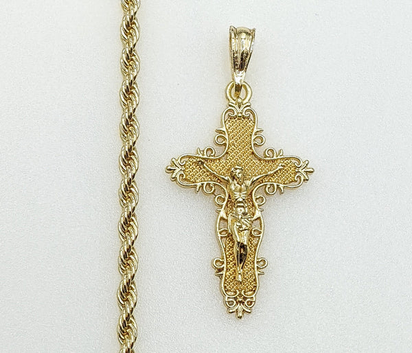 Plated Cross 4mm Rope/Braided Chain Necklace