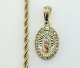 Plated Tri-Color Virgin Mary 4mm Rope/Braided Chain Necklace