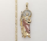 Plated Tri-Color Saint Jude 4mm 14K Diamond Figaro Chain Necklace