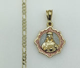 Plated Tri-Color Sacred Heart of Jesus 3mm Figaro Chain Necklace