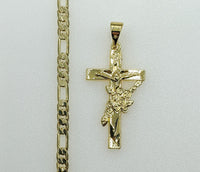 Plated Cross 4mm Figaro Chain Necklace