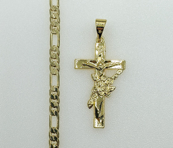 Plated Cross 4mm Figaro Chain Necklace
