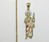 Plated Tri-Color Saint Jude Rope/Braided 2mm Chain Necklace