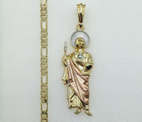 Plated Large Tri-Color Saint Jude 4mm Figaro Chain Necklace