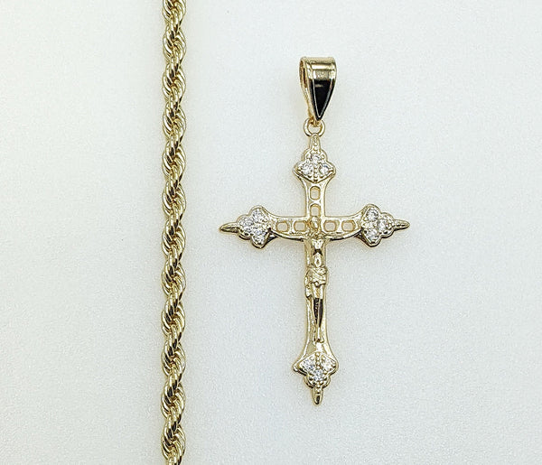 Plated Cross 4mm Rope/Braided Chain Necklace