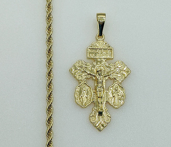 Plated Cross 4mm Rope/Braided Chain Necklace