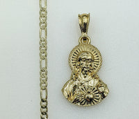 Plated Sacred Heart of Jesus 3mm Figaro Chain Necklace
