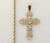 Plated Tri-Color Cross 3mm Rope/Braided Chain Necklace