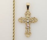 Plated Tri-Color Cross 3mm Rope/Braided Chain Necklace