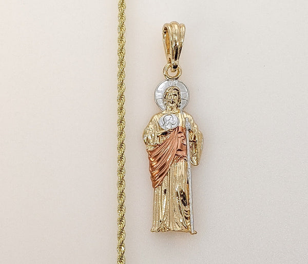 Plated Tri-Color Saint Jude Rope/Braided 2mm Chain Necklace