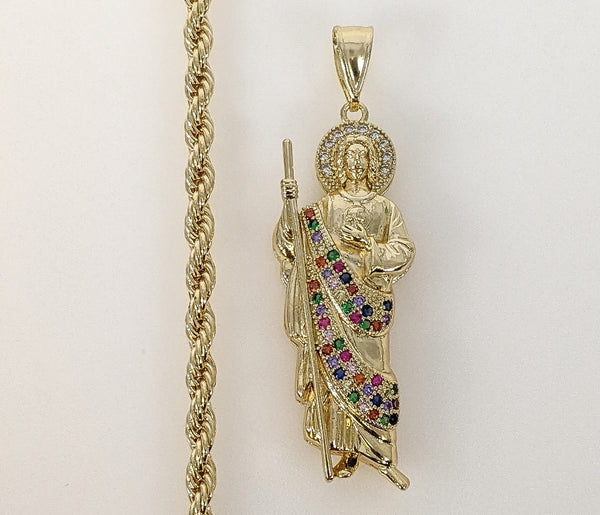 Plated Saint Jude 4mm Rope/Braided Chain Necklace