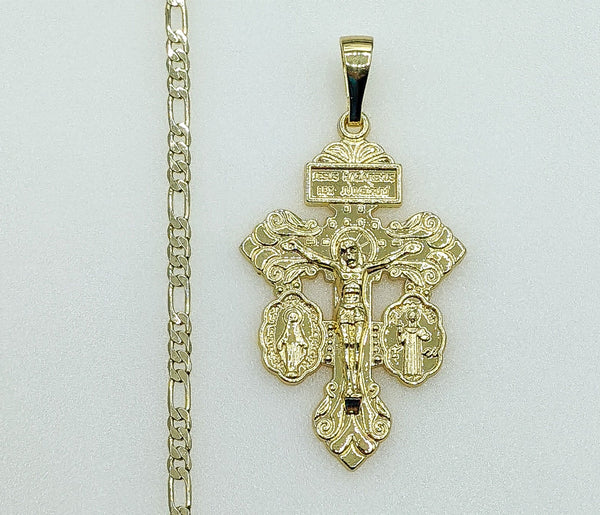Plated Cross 3mm Figaro Chain Necklace