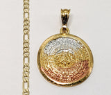 Plated Tri-Color Aztec Calendar 3mm Figaro Chain Necklace
