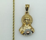 Plated Tri-Color Sacred Heart of Jesus 3mm Rope/Braided Chain Necklace