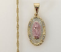 Plated Tri-Color Virgin Mary Twist Chain Necklace