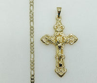 Plated Cross 3mm Figaro Chain Necklace