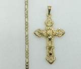 Plated Cross 3mm Figaro Chain Necklace