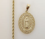 Plated Virgin Mary 3mm Rope/Braided Chain Necklace