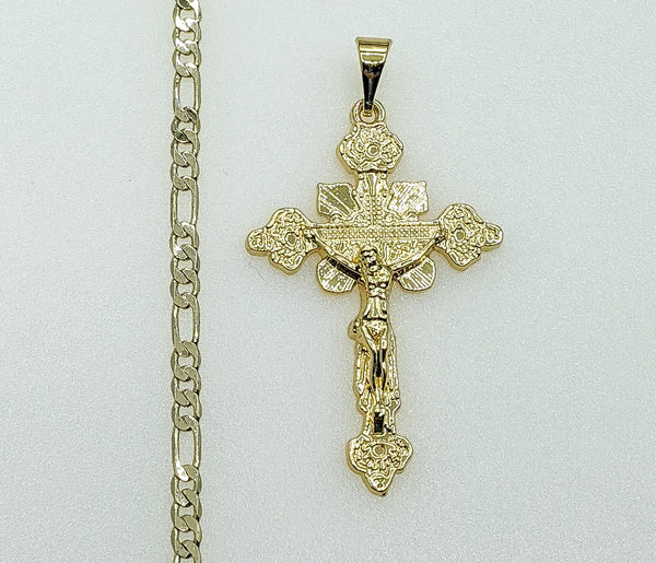 Plated Cross 3mm Figaro Chain Necklace