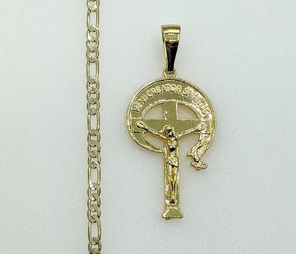 Plated Cross 3mm Figaro Chain Necklace
