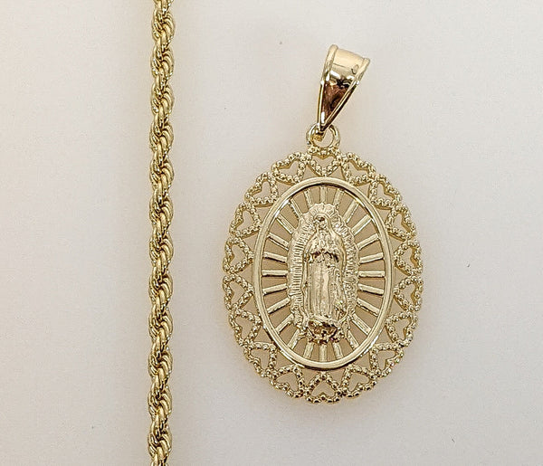 Plated Virgin Mary 3mm Rope/Braided Chain Necklace