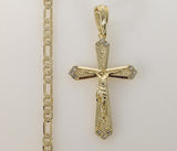 Plated Cross 4mm 14K Diamond Figaro Chain Necklace