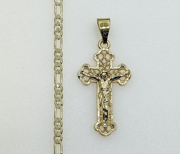 Plated Cross 3mm Figaro Chain Necklace