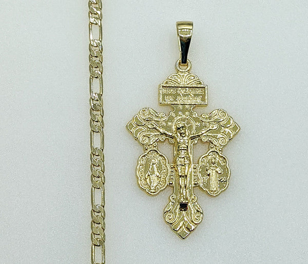 Plated Cross 4mm Figaro Chain Necklace