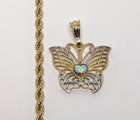 Plated Tri-Gold Butterfly 4mm Rope/Braided Chain Necklace