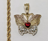 Plated Tri-Gold Butterfly 4mm Rope/Braided Chain Necklace